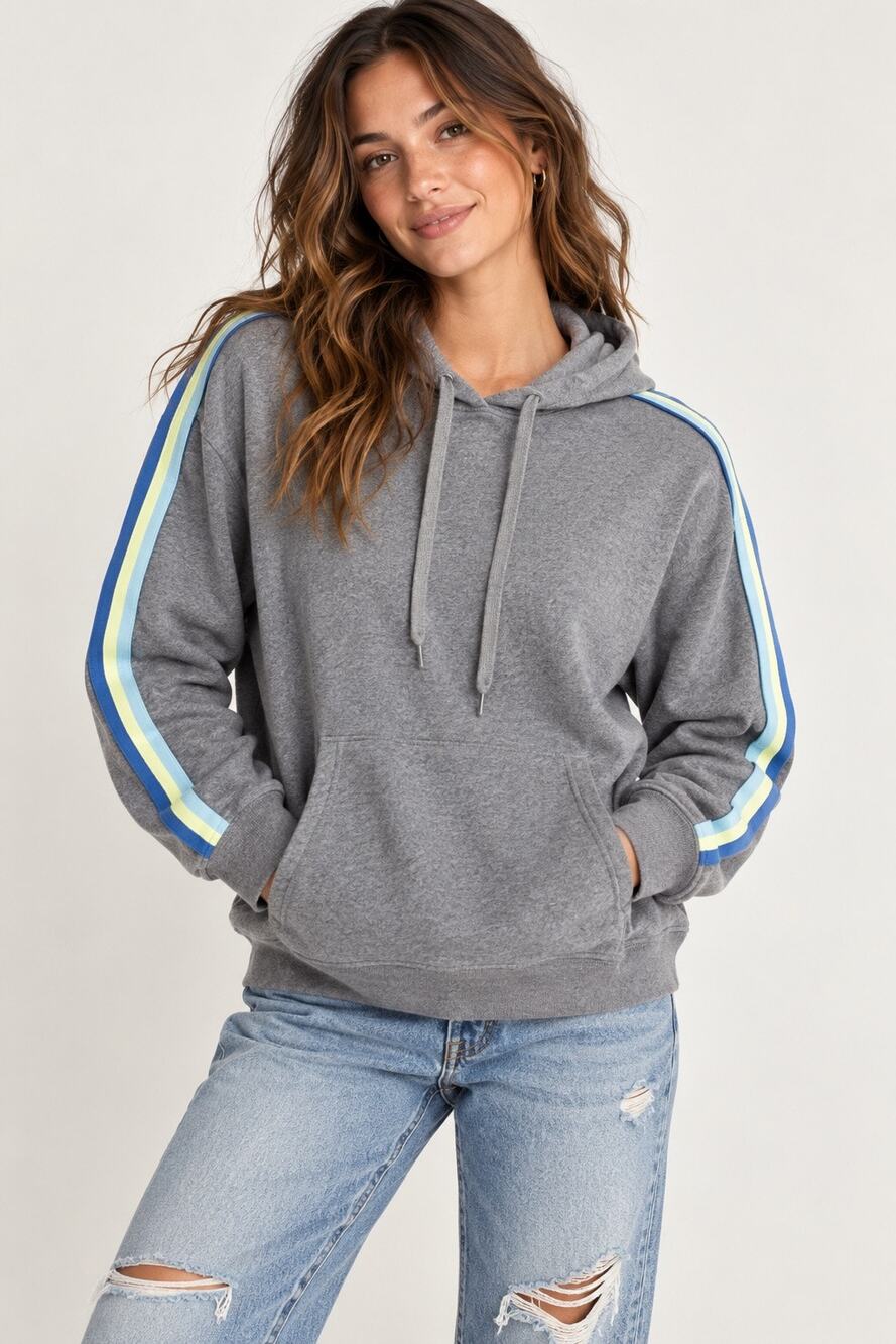 American Eagle Stripe Sleeve Hoodie Sweatshirt – Medium